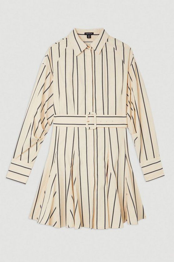 Cotton Stripe Godet Insert Woven Shirt Dress | Karen Millen US
