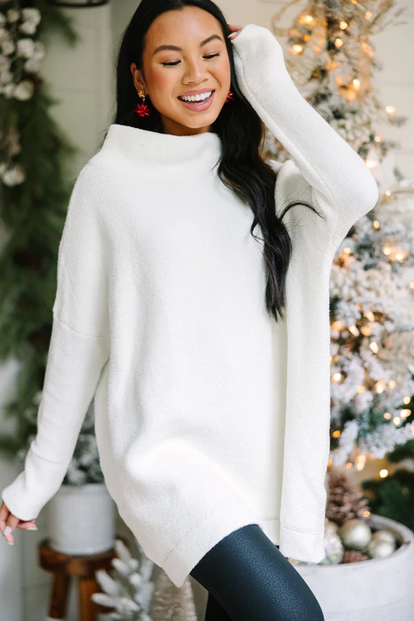 The Slouchy White Mock Neck Tunic | The Mint Julep Boutique