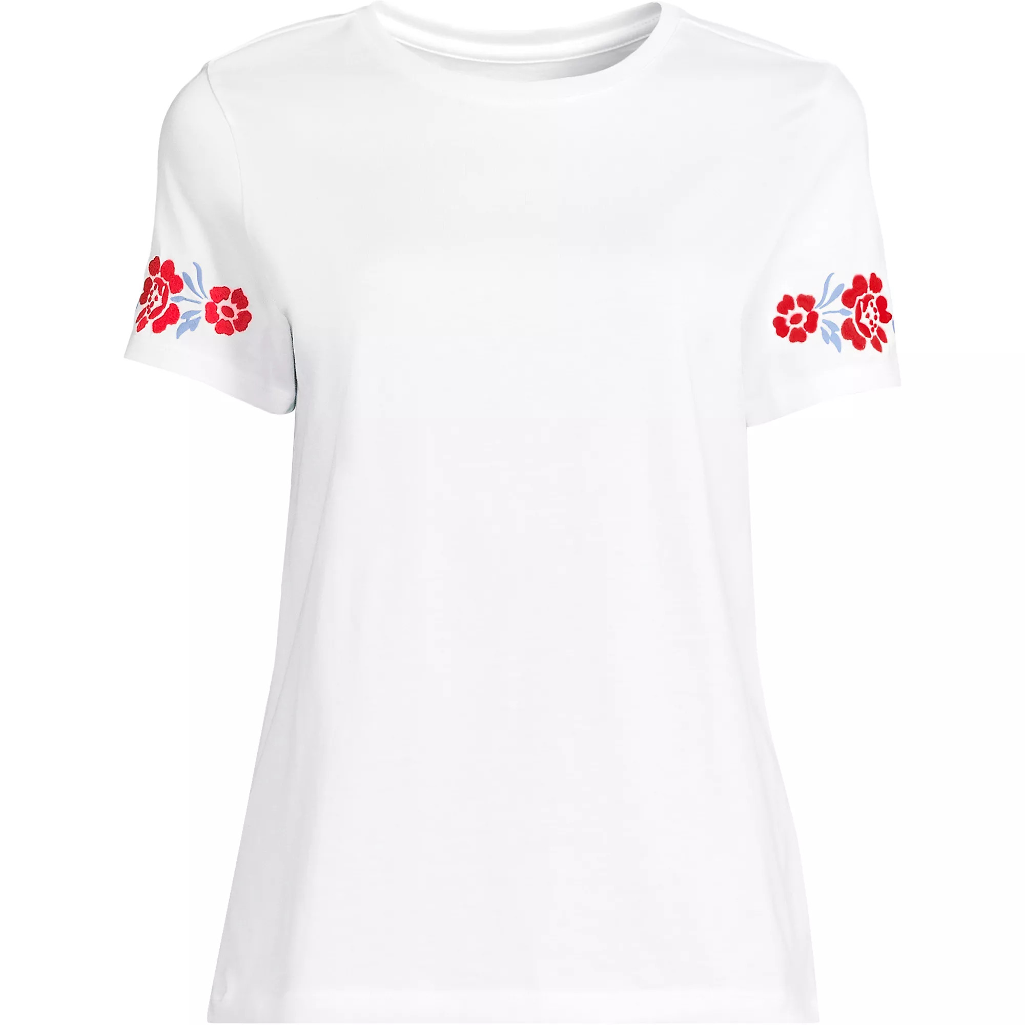 Women's Short Sleeve Supima Cotton Embroidered Crew Neck T Shirt | Lands' End (US)