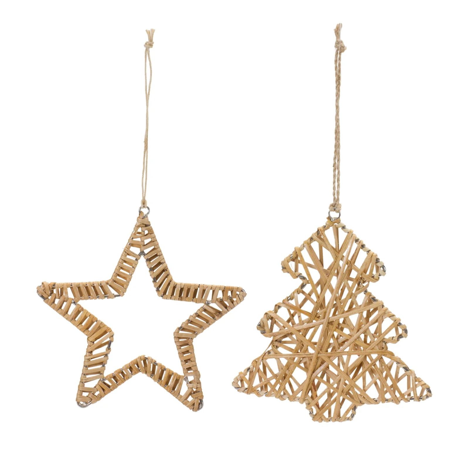 Rattan Star and Tree Ornament Set | Brooke and Lou