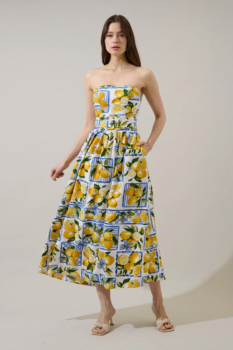 Janelle Strapless Midi Dress Lemon Zest | Sugarlips