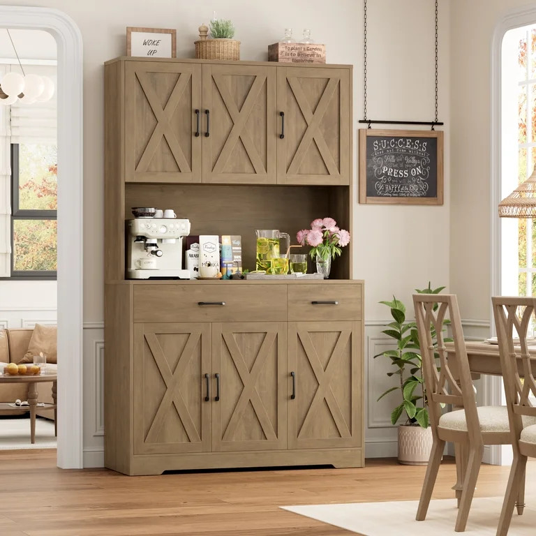 Homfa 71" Kitchen Pantry with Charging Station, Freestanding Cupboard with Adjustable Shelves, Fl... | Walmart (US)