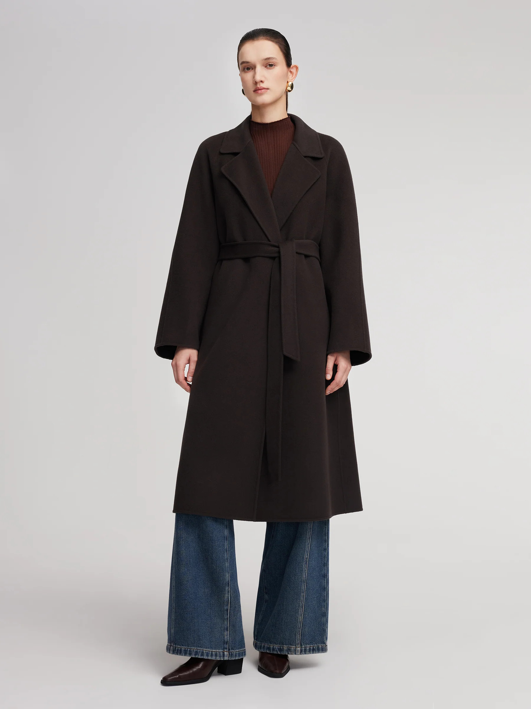 Cashmere Wool Blend Double-Faced Unisex Wrap Overcoat | GOELIA