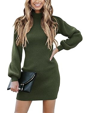 ANRABESS Women Long Sleeve Turtle Mock Neck Rib Knit Stretch Slim Fitted Bodycon Sweater Mini Sho... | Amazon (US)