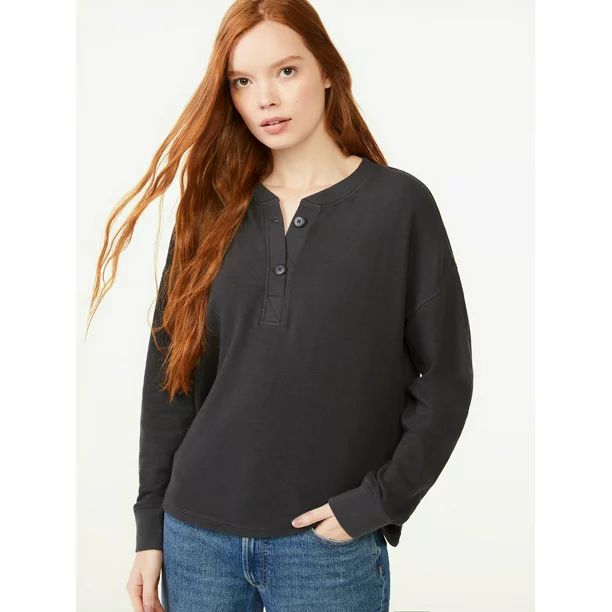 Free Assembly Women's Henley Top with Long Sleeves - Walmart.com | Walmart (US)