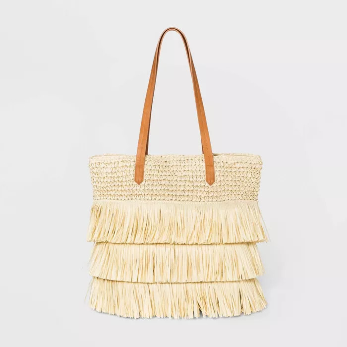 Straw Fringe Tote Handbag - Universal Thread™ Natural | Target