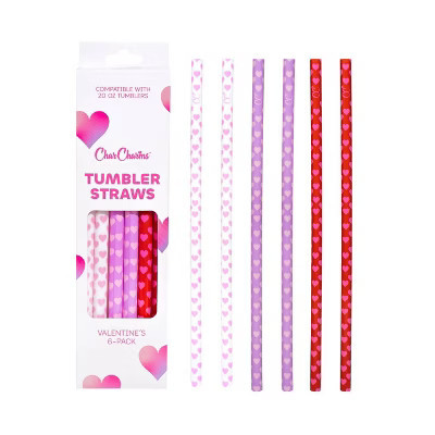 CharCharms 6pk 20oz Valentines Water Bottle Straws | Target