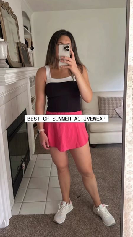 Summer activewear. Mom outfits. Summer outfit. Spring outfit. Fitness style. Casual chic. Sports. Skort. Bra top. Crop top. Active jumpsuit. Onesie. Shorts. New balance sneakers.

#LTKActive #LTKFitness #LTKFindsUnder50