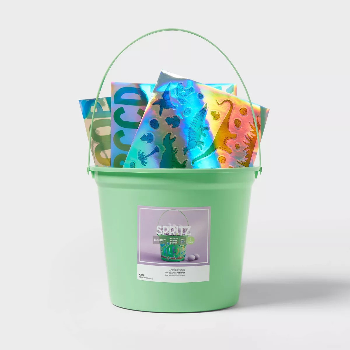 8"x9" Round Plastic Easter Bucket with Stickers Green - Spritz™ | Target