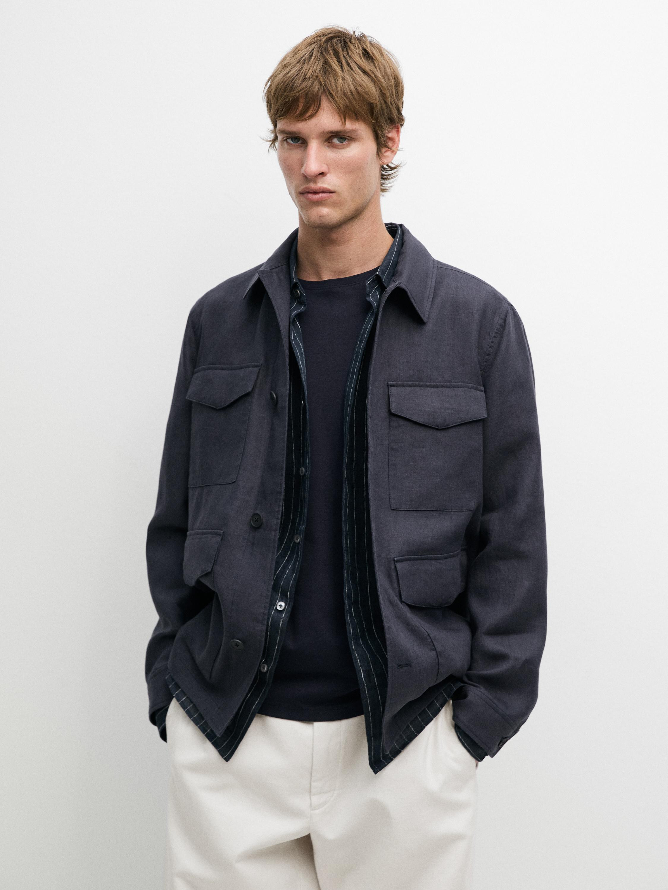 Lightweight linen jacket with pockets | Massimo Dutti UK