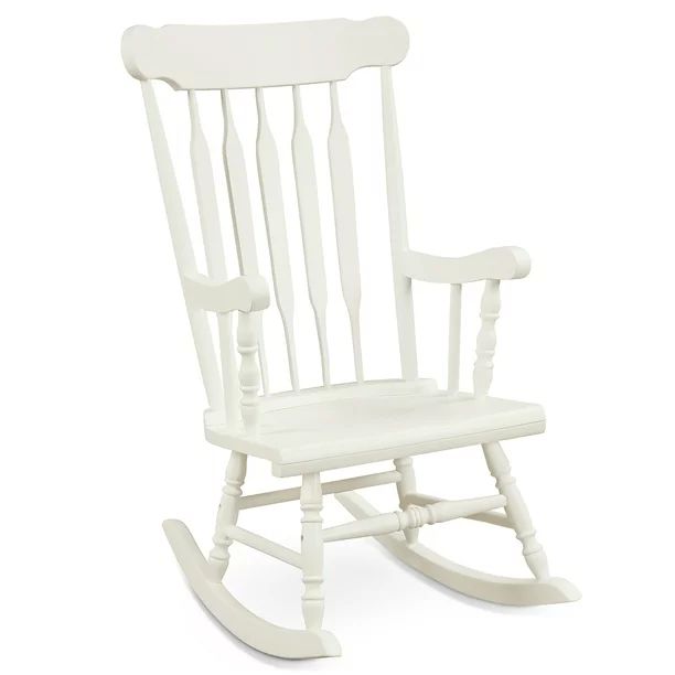 Costway Solid Wood Rocking Chair Porch Rocker Indoor Outdoor Seat Glossy Finish White | Walmart (US)