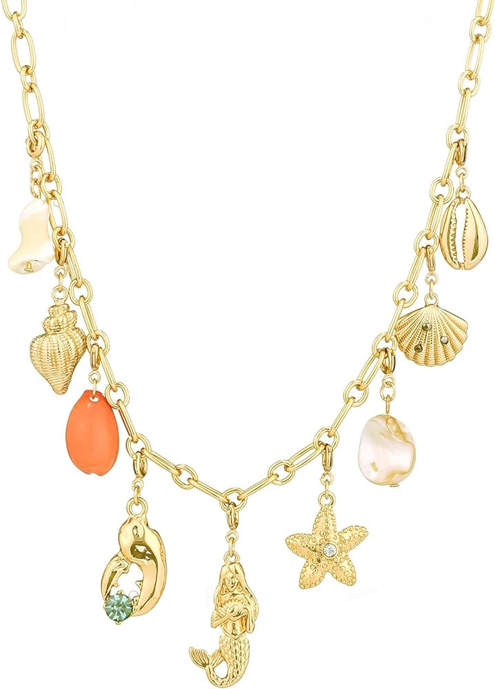 Rambling Rose 14K DIY Necklace,Beach by the Sea Gold Shell Pendant Necklaces | Amazon (US)