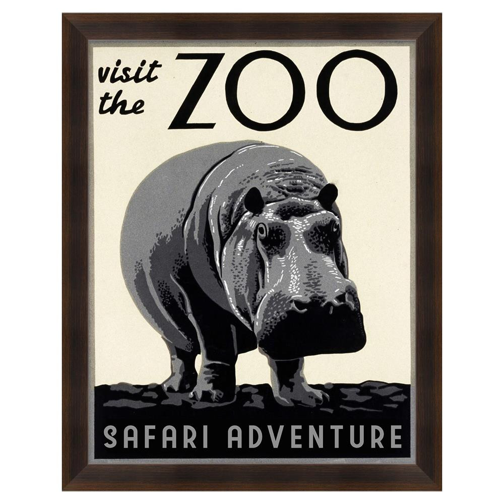 Garnet Modern Classic Visit Zoo Grey Hippo Poster Framed Art | Kathy Kuo Home