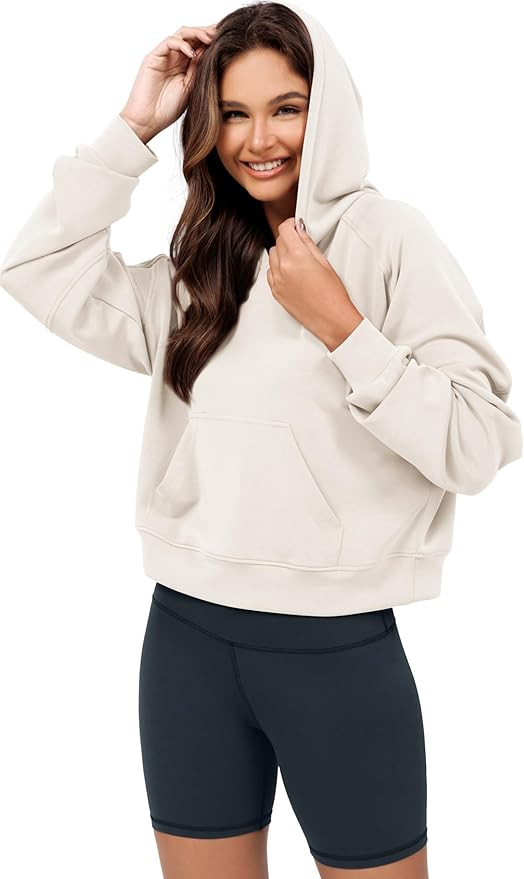 ODODOS Modal Soft Long Sleeve Cropped Hoodie for Women Oversized Pullover Sweatshirts with Pocket | Amazon (US)