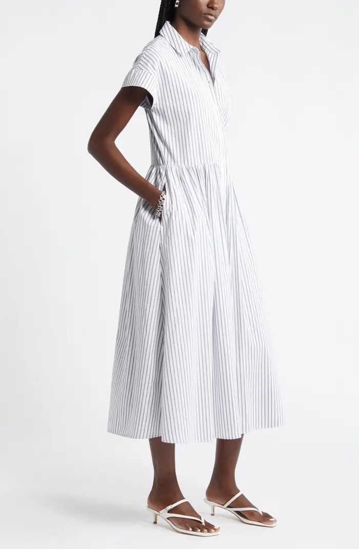 Drop Waist Button Front Cotton Midi Dress | Nordstrom