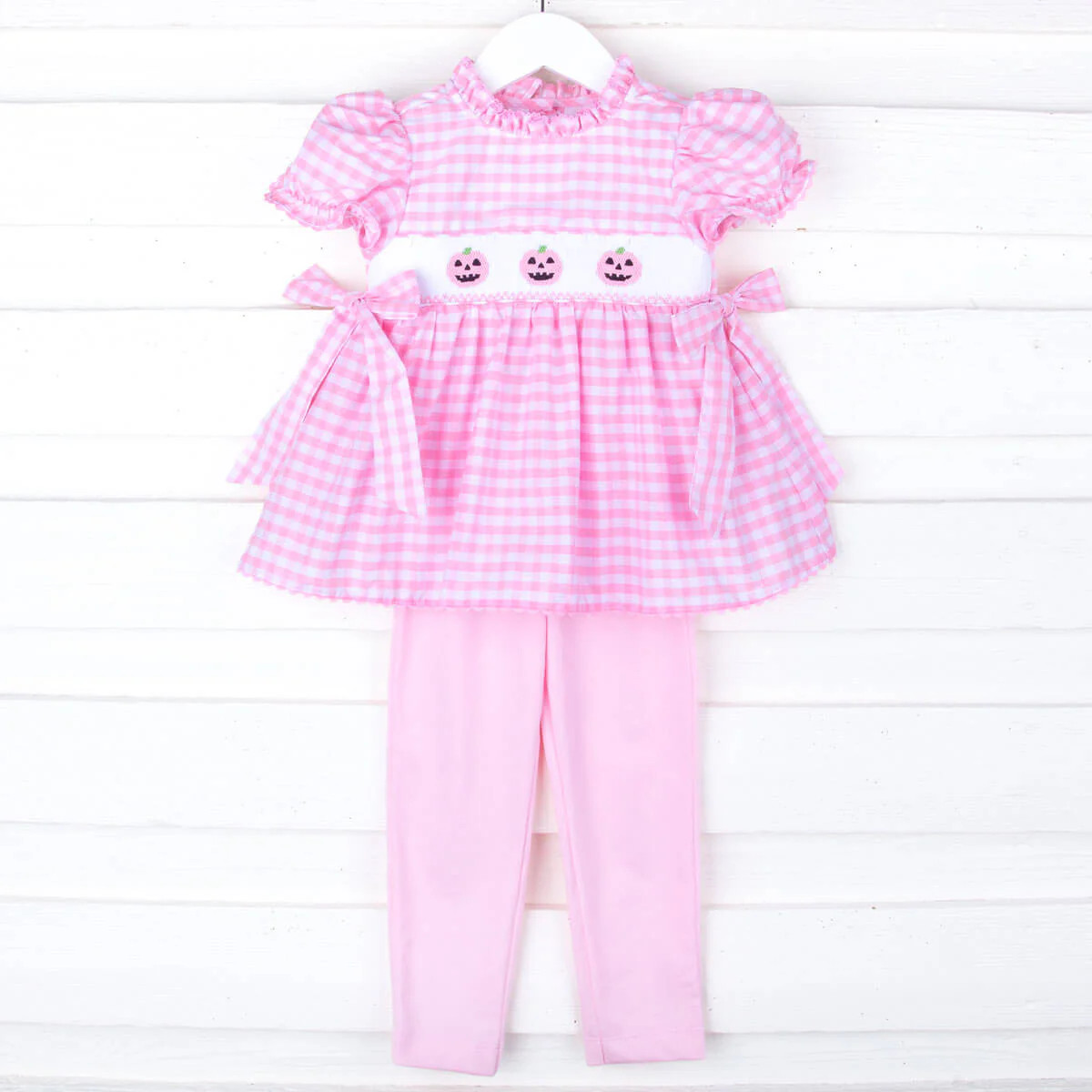 Jack O'Lantern Smocked Pink Legging Set | Classic Whimsy