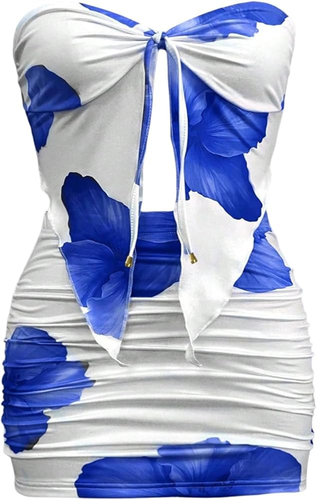 SOLY HUX Women's Summer 2 Piece Mini Skirt Sets Floral Strapless Tube Tops and Bodycon Skirt Vaca... | Amazon (US)