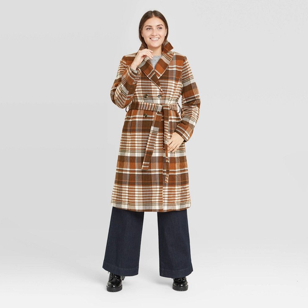 Women's Double Breasted Wrap Coat - A New Day Plaid S | Target