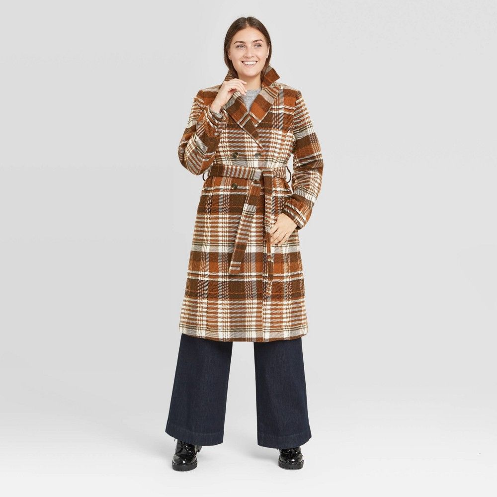 Women's Double Breasted Wrap Coat - A New Day Plaid XS | Target