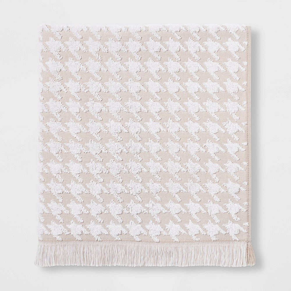 Houndstooth Fringe Terry Bath Towel Beige - Threshold | Target