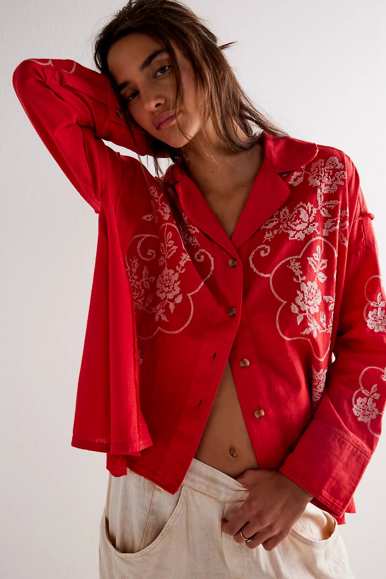 We The Free Cross Stitch Embroidered Shirt | Free People (UK)