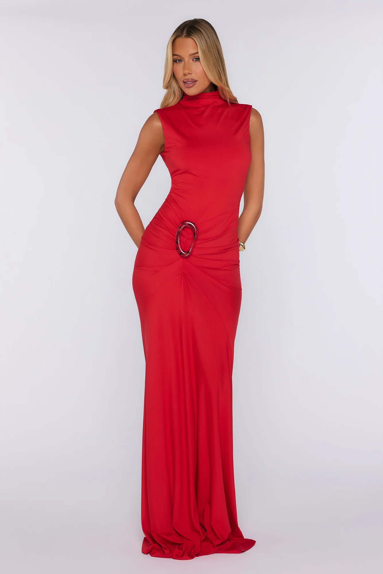 Chic Statement High Neck Maxi Dress Red | Hello Molly (US)