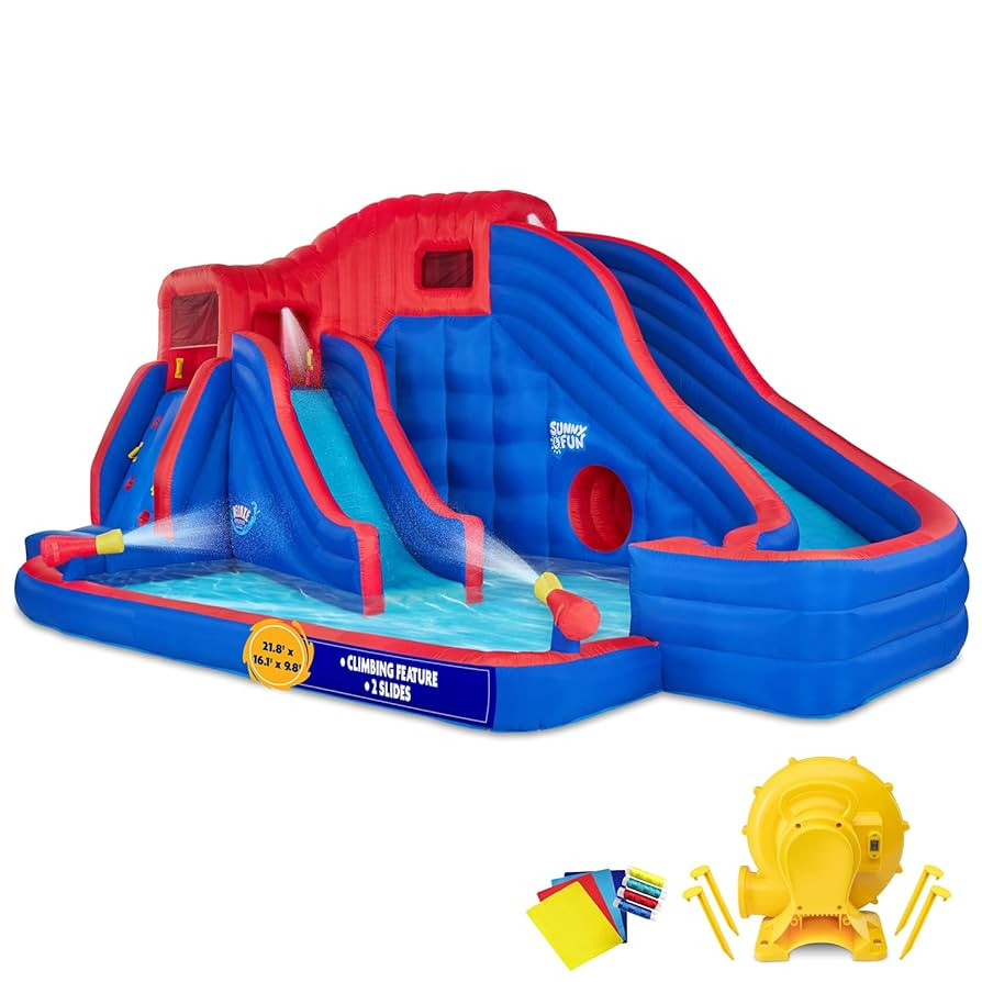 Sunny & Fun Deluxe Adventure Inflatable Water Slide Park – Heavy-Duty for Outdoor Fun - Climbin... | Amazon (US)
