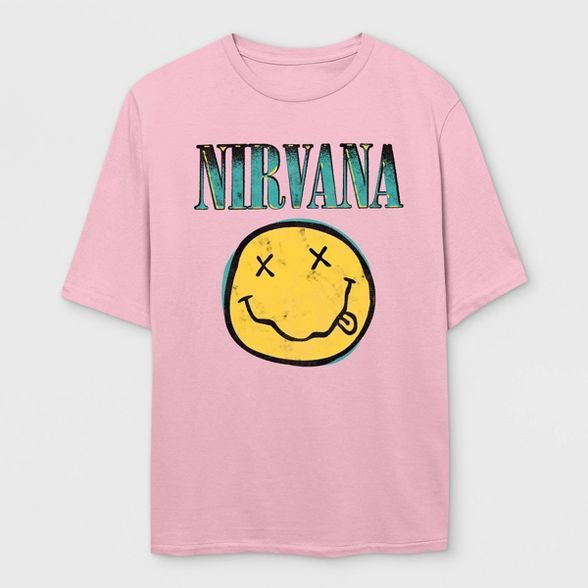 Target/Women/Women's Clothing/Shirts & Blouses‎Women's Nirvana Smiley Face Logo Short Sleeve Cr... | Target