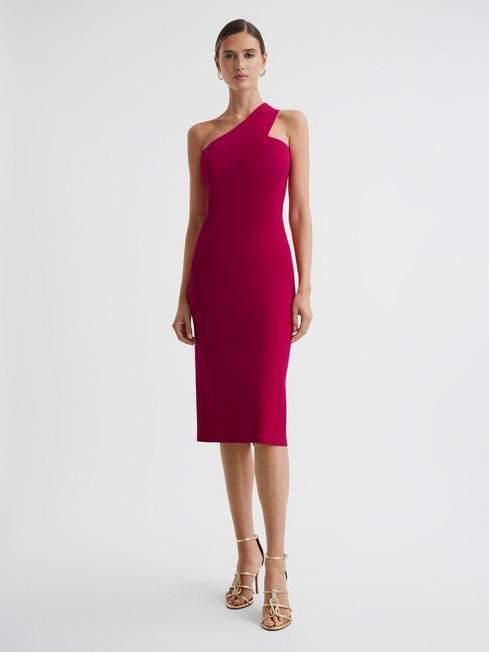 Reiss Pink Lola Knitted One Shoulder Bodycon Midi Dress | Reiss US
