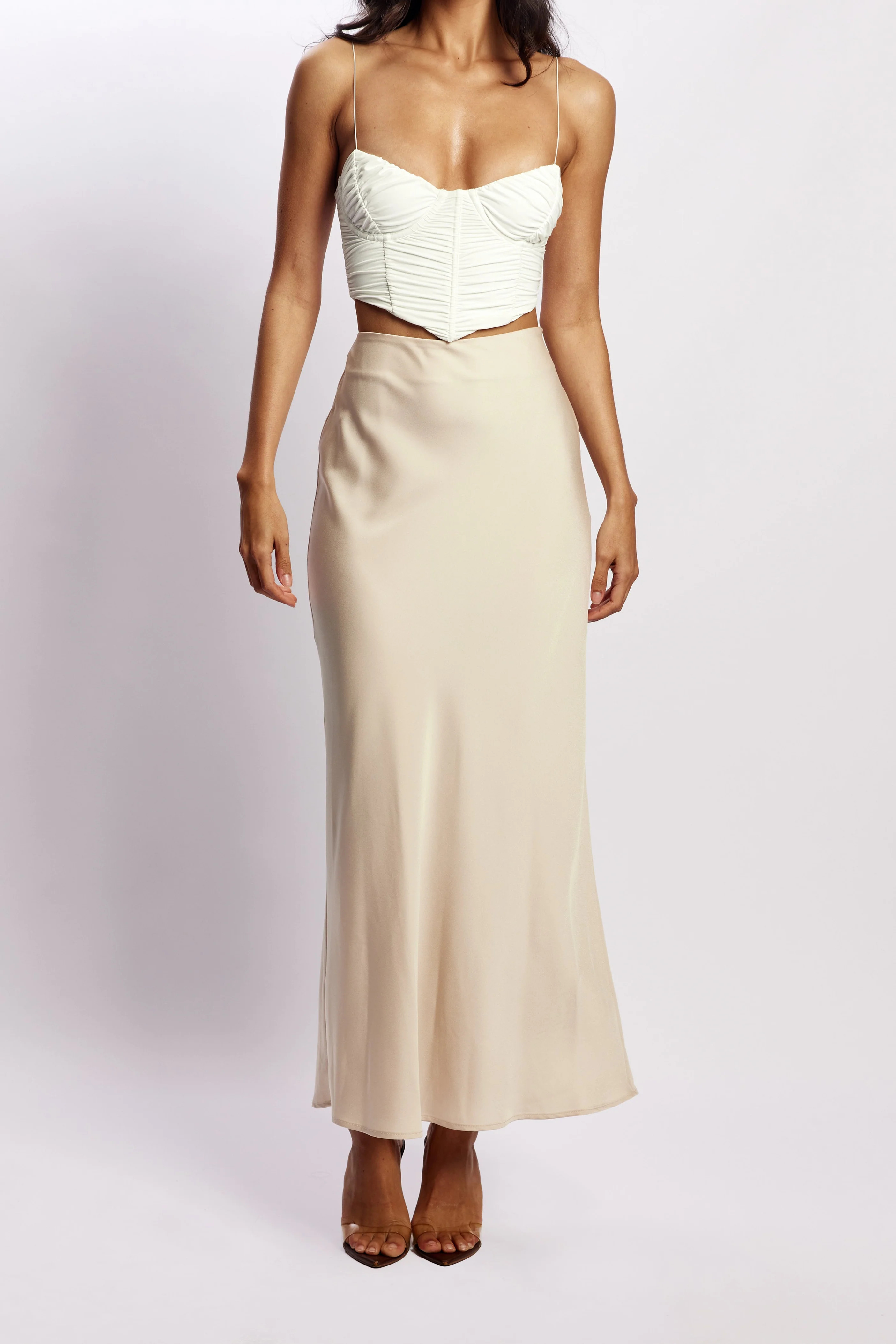 Missy Maxi Satin Skirt - Champagne | MESHKI US