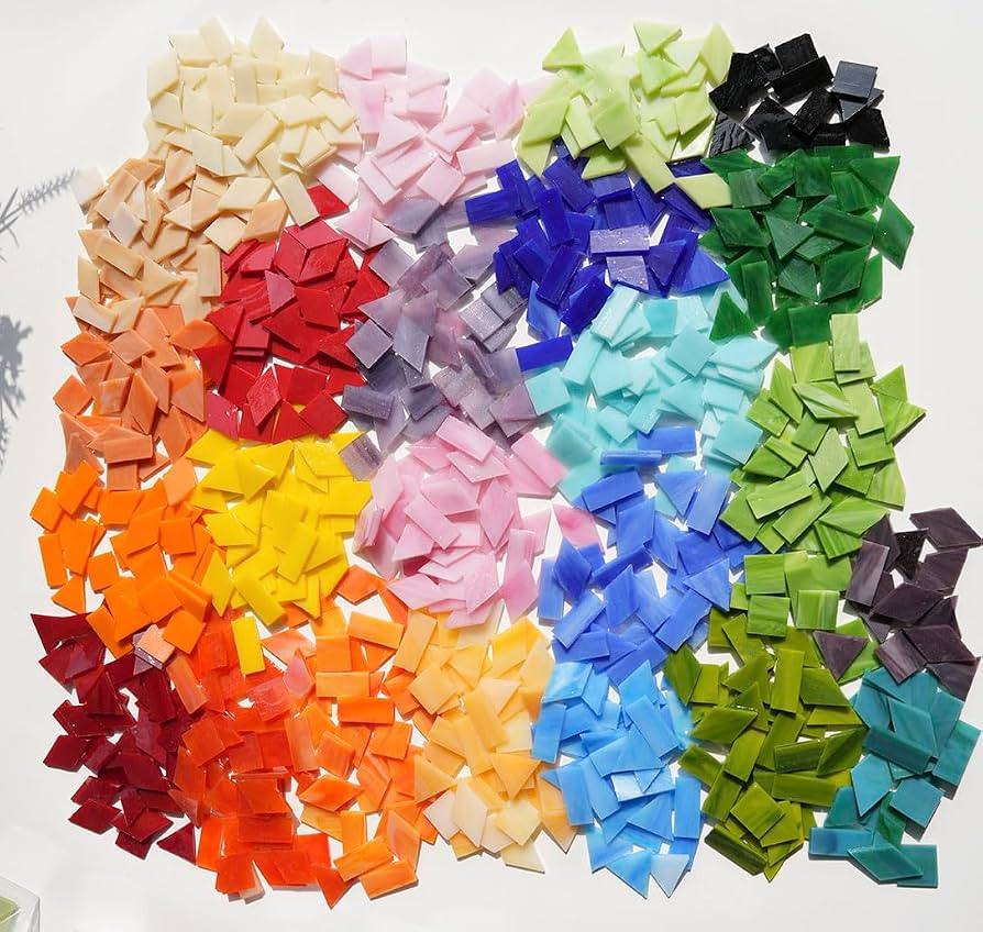Lanyani 2.4lb Bulk Extra-Large Mosaic Glass Tiles, Opaque Stained Glass Tile Mosaic Pieces in Vib... | Amazon (US)
