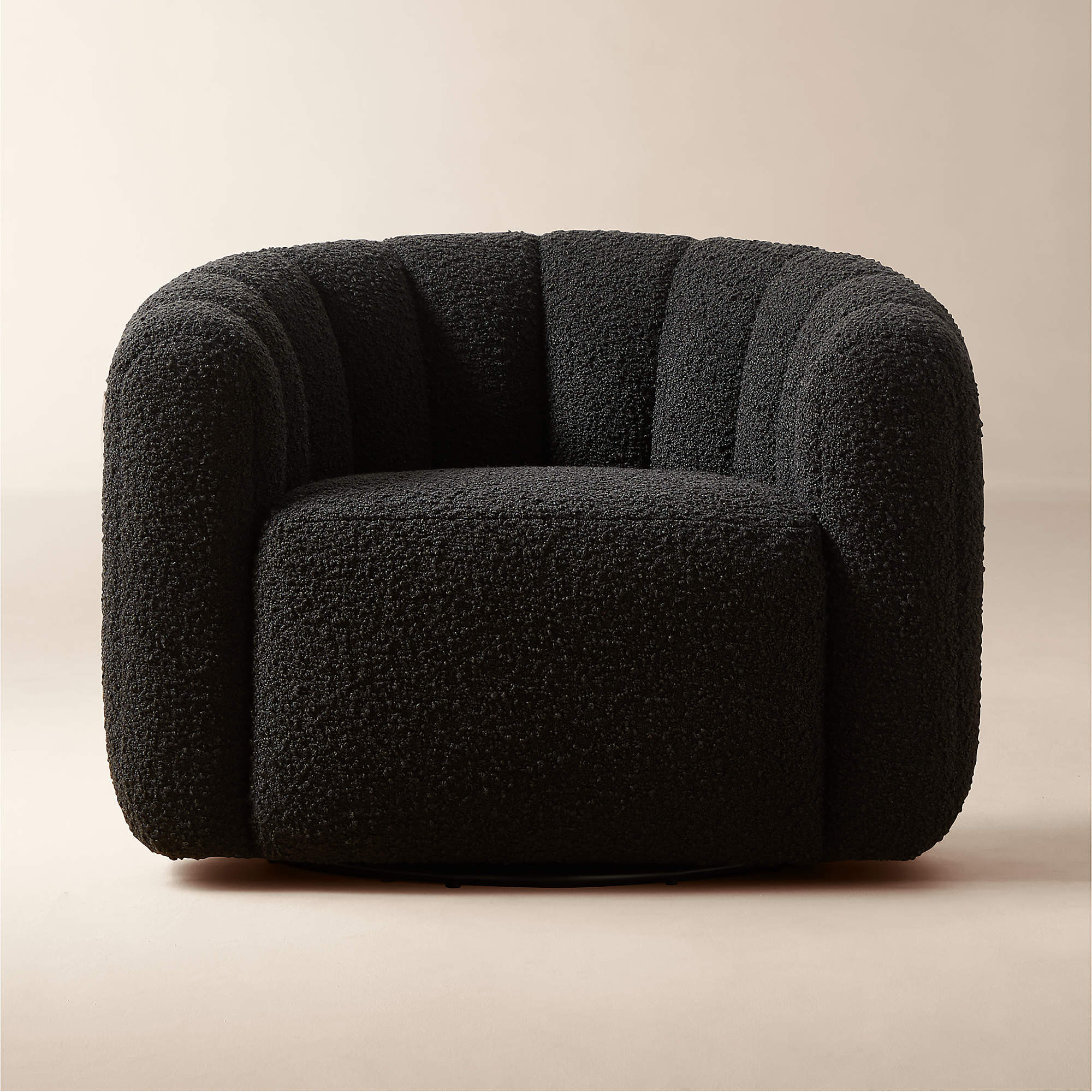 Fitz Channeled Black Boucle Swivel Chair + Reviews | CB2 | CB2