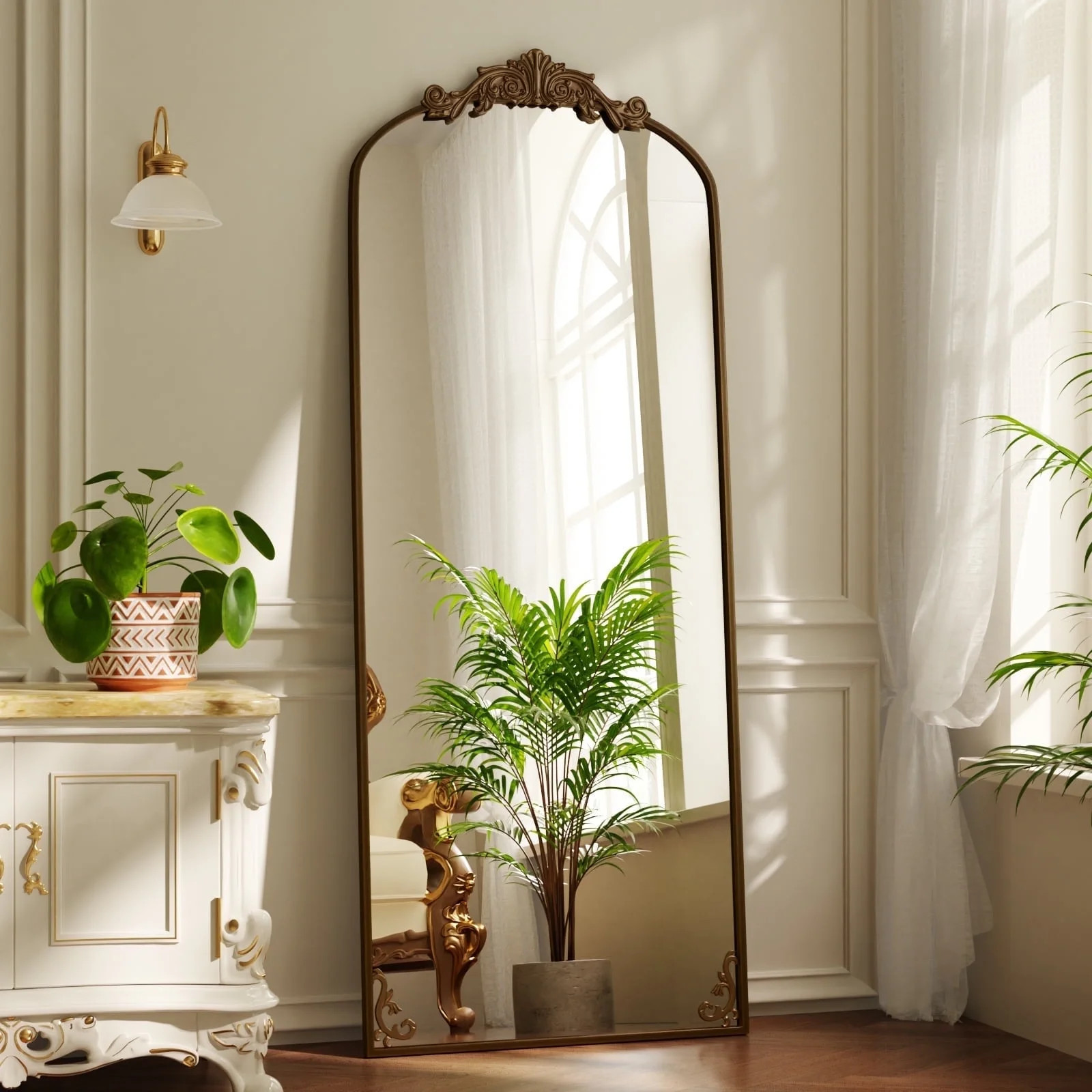 BEAUTYPEAK 72"x24" Full Length Mirror with Baroque Flower Head Design Wall-Mounted Mirror,Antique... | Walmart (US)