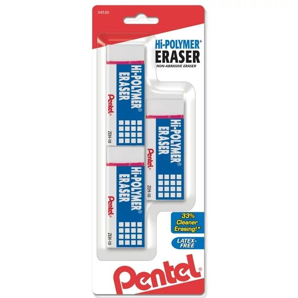 Pentel Hi-Polymer Block Eraser, White, 3-Count | Walmart (US)