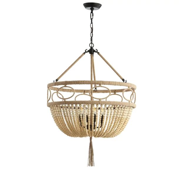 Safavieh Whitley 4-Light Nautical Beaded Pendant, Brown Wooden Finish | Walmart (US)