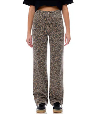 Ella Cheetah Straight Leg Jeans | Dillard's