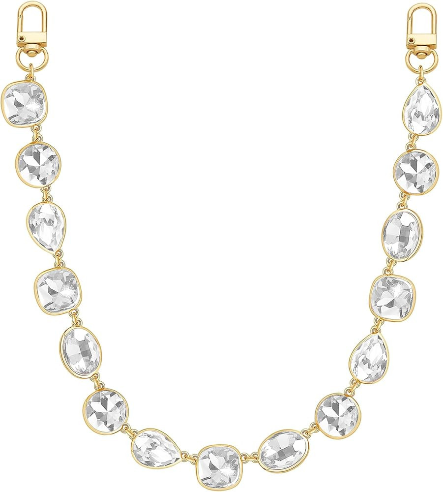 Plated Gold Clear Pink Blue Emerald Multicolor Gemstone Keychain Charms Chain for Handbag | Amazon (US)