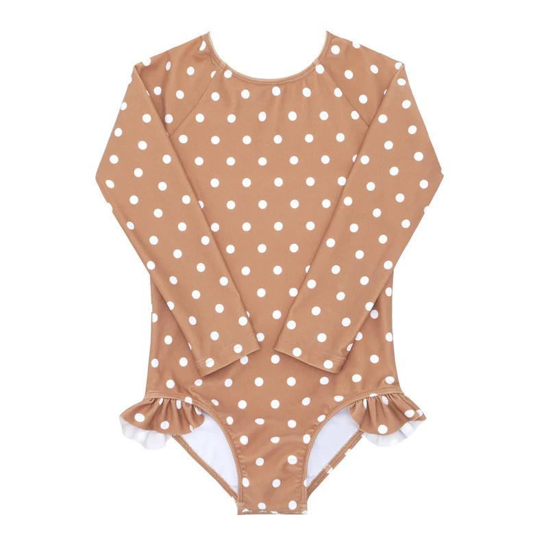 girls mocha dot rashguard one piece | minnow