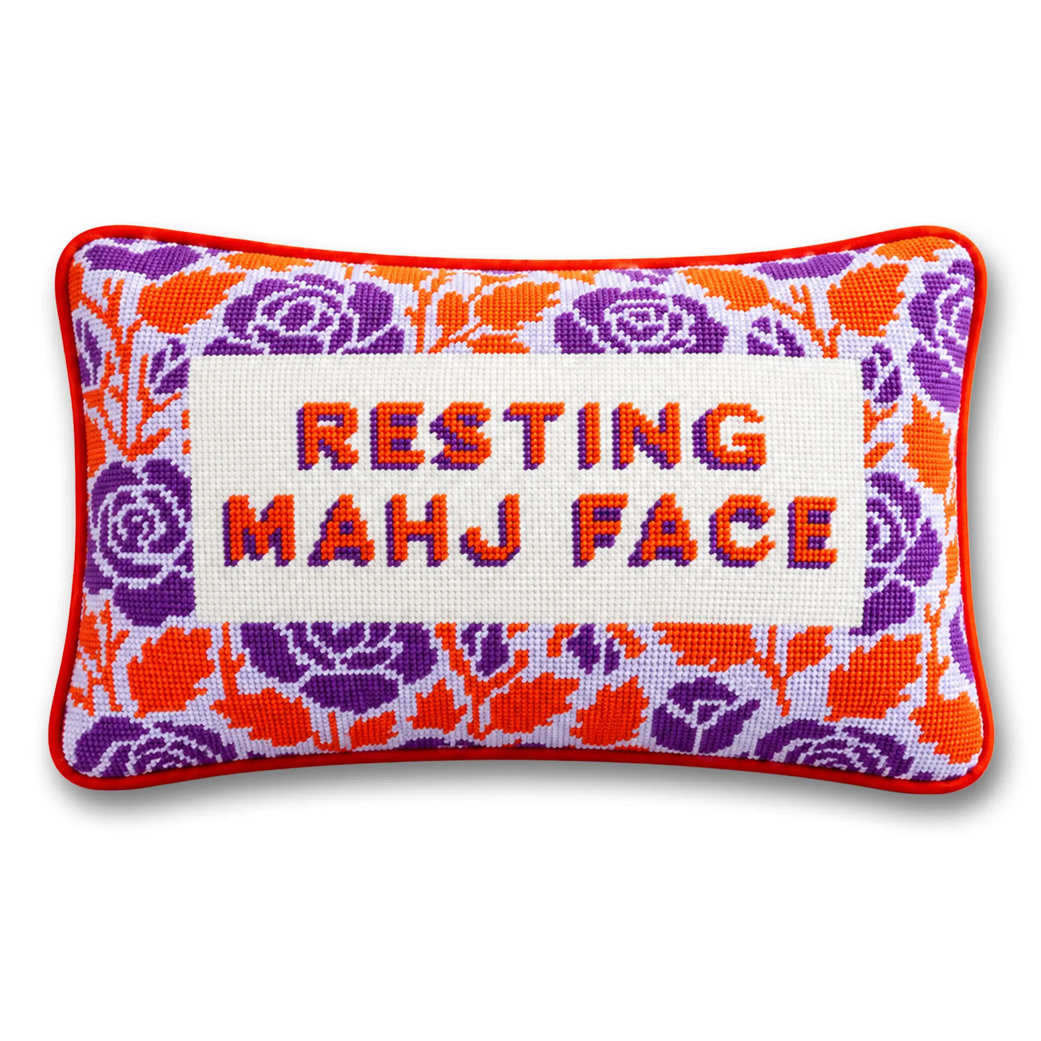 Resting Mahj Face Needlepoint Pillow | Furbish Studio