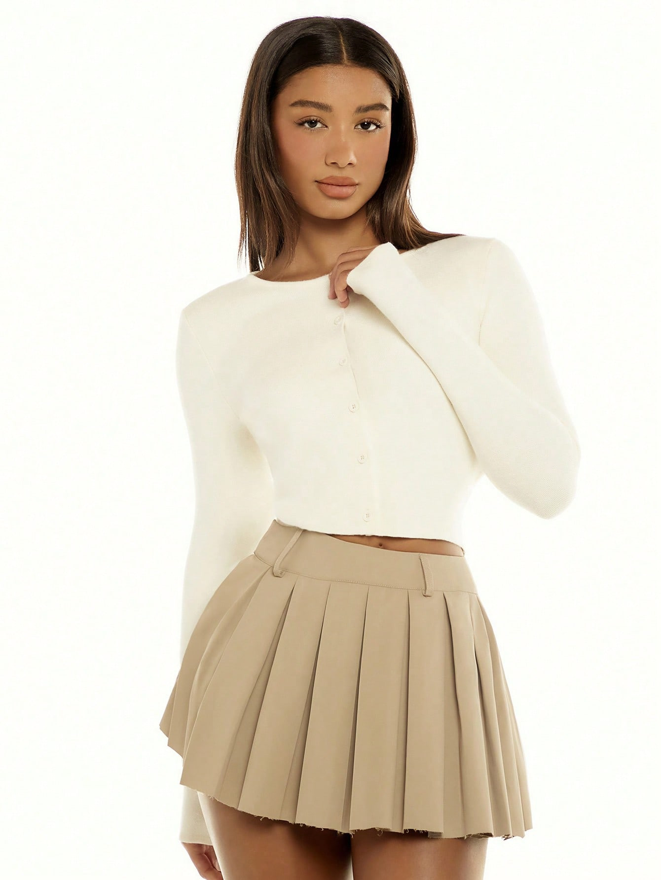 SHEIN BASICS Crop Cardigan mit Einfarbig Knopf vorne, | SHEIN