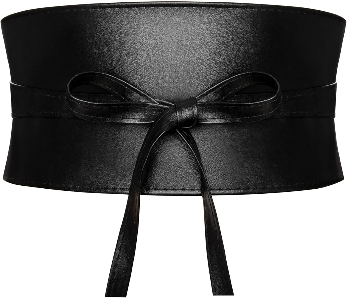 Wide Obi Belts for Women Thick Faux Leather Corset with Lace Up Wrap Style | Amazon (US)