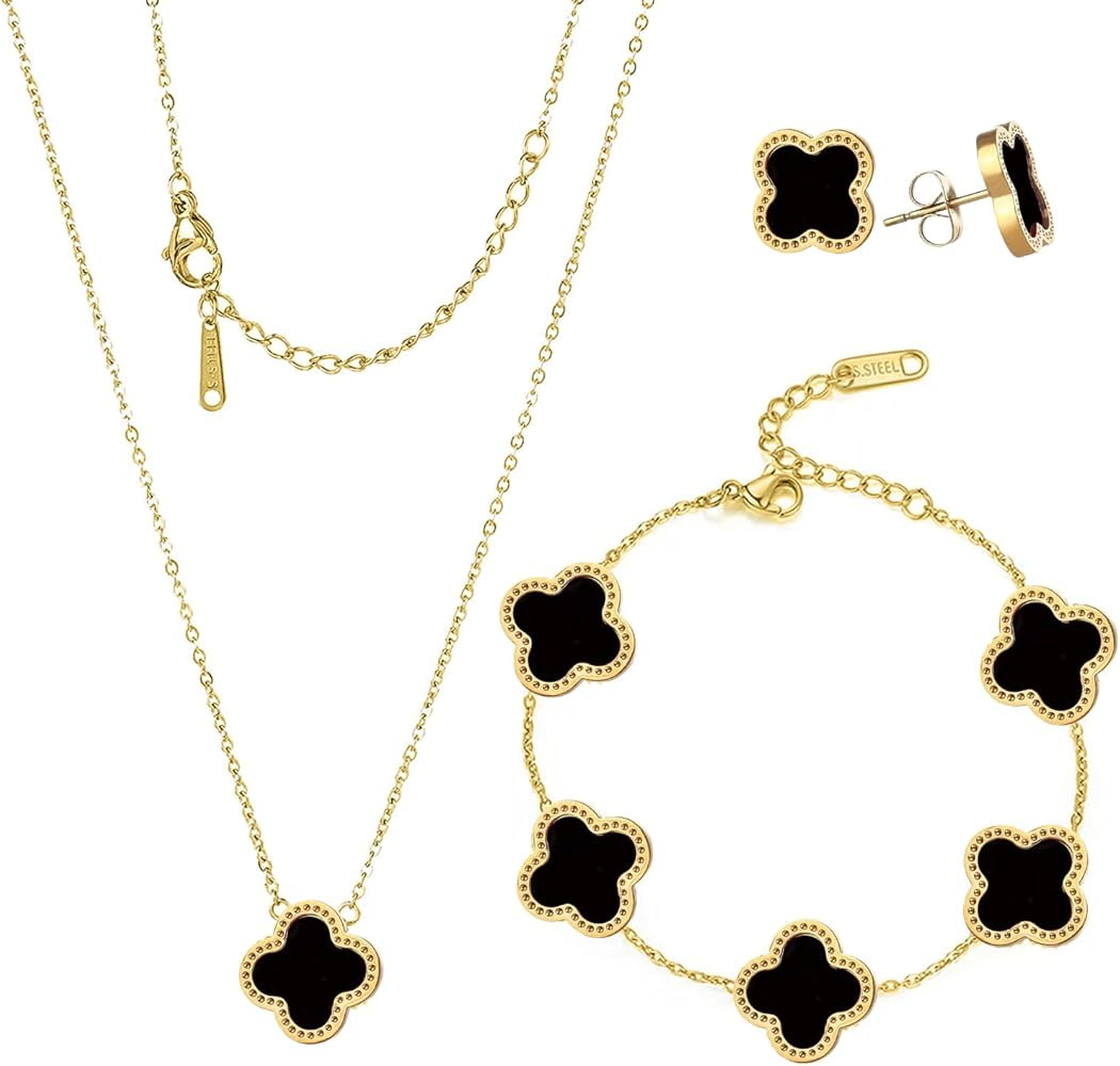 Clover Necklace Pendant Earring Bracelet Set | Clover Necklaces for Women with Pendant Earring Br... | Amazon (US)