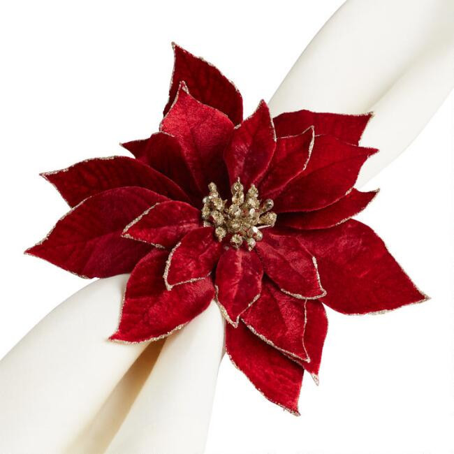 Pier Place Poinsettia Napkin Rings Set of 4 | World Market