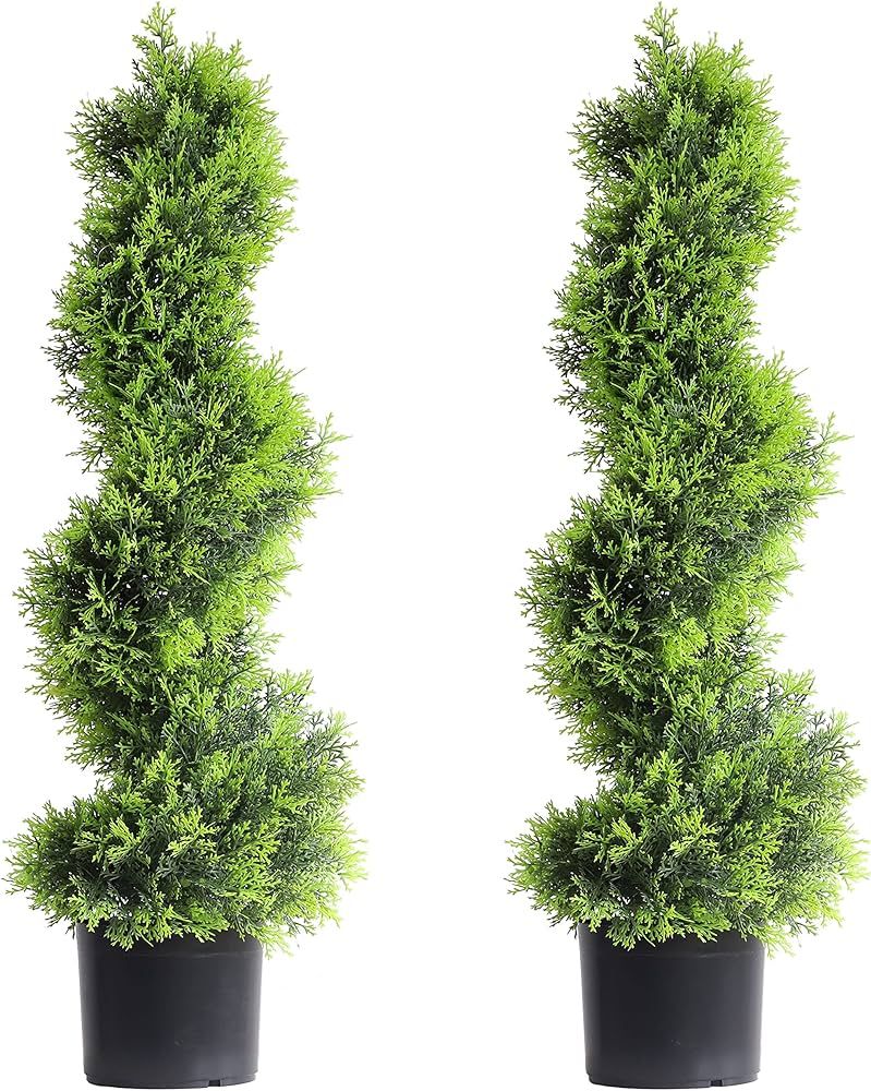 3Ft/35inch Spiral Topiary Artificial Cypress Tree,2 Packs Topiary Trees Artificial Outdoor and In... | Amazon (US)