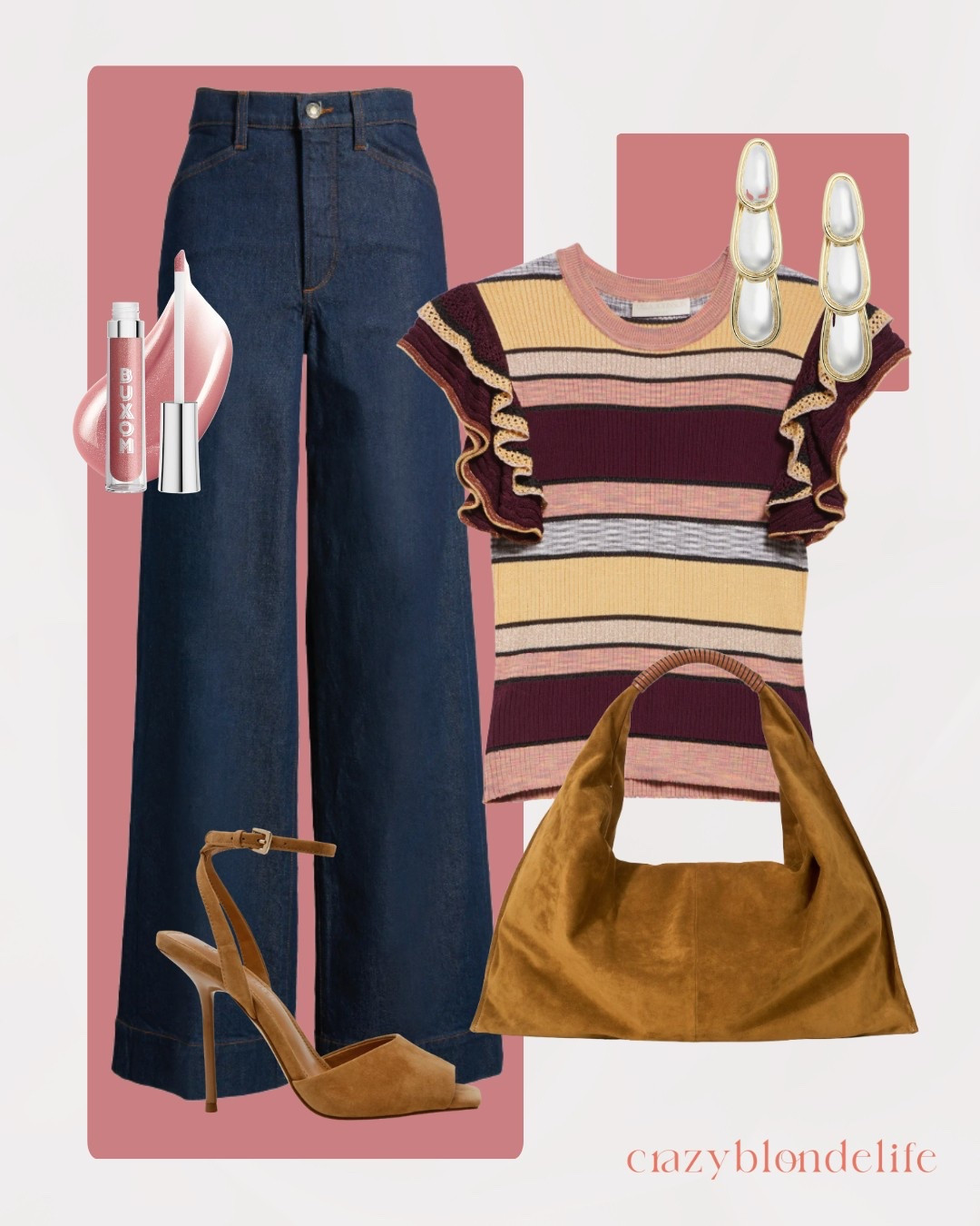 Dark white jeans pair perfectly with a striped knit top with ruffled sleeves. Tan suede open toe sandals, elevate the look and a brown suede handbag adds a chic accessory. Add a swipe of lip gloss for a hint of shine!


#LTKShoeCrush #LTKStyleTip #LTKSeasonal