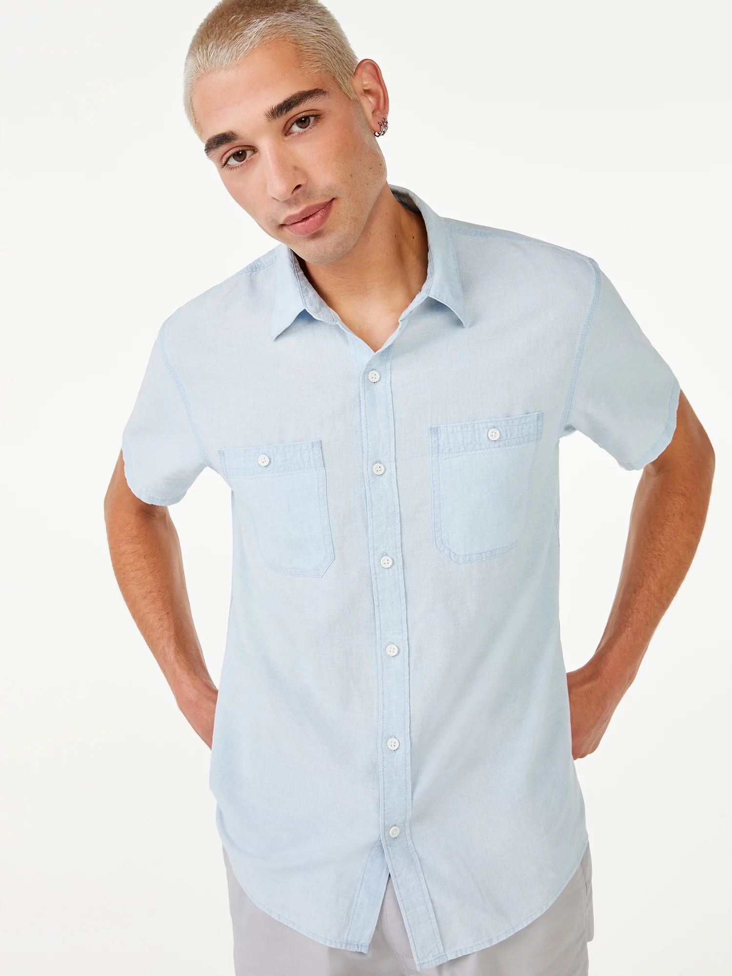 Free Assembly Men's Everyday Short Sleeve Chambray Shirt - Walmart.com | Walmart (US)