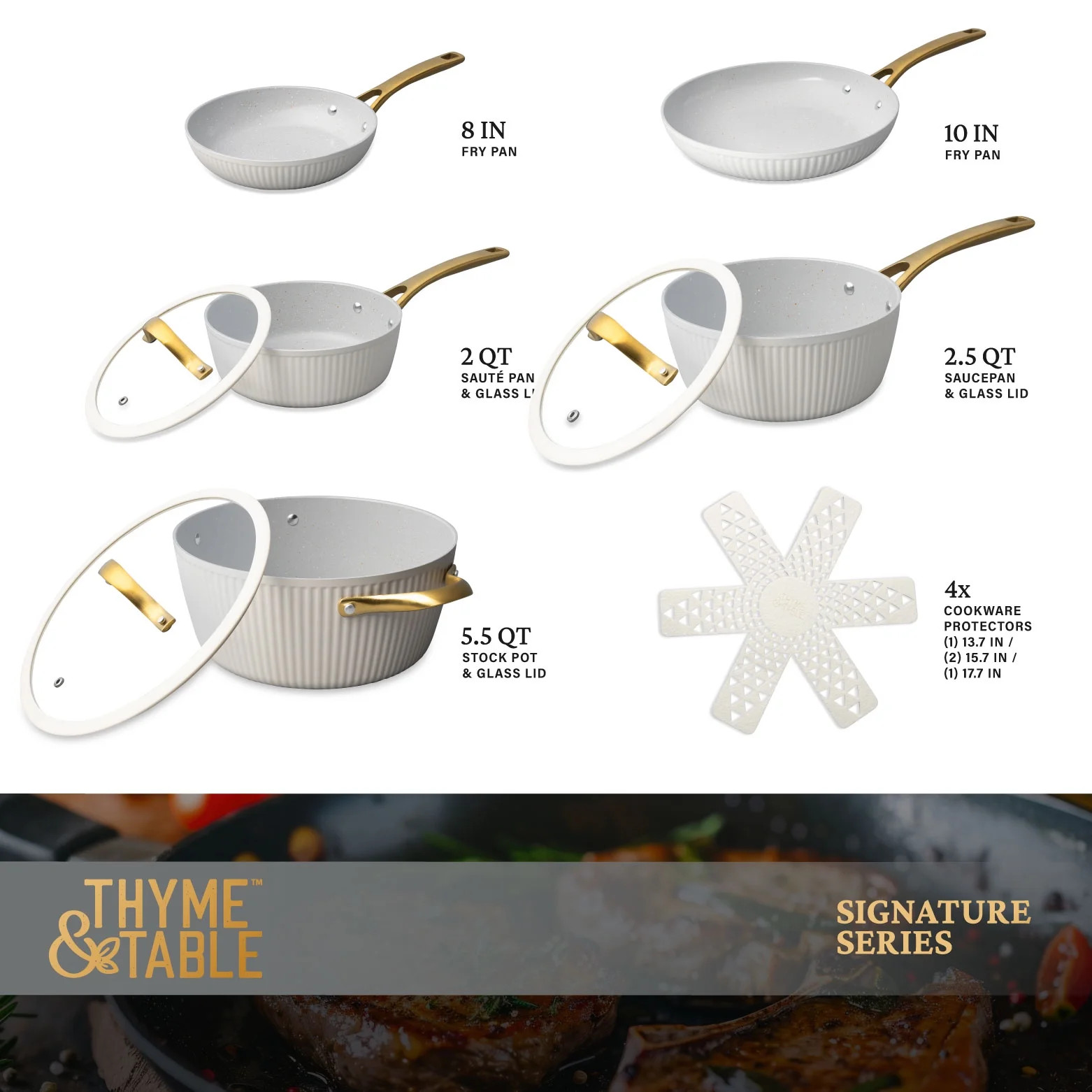 Thyme & Table Signature 12-Piece Cookware Set Non-Stick- White & Gold | Walmart (US)