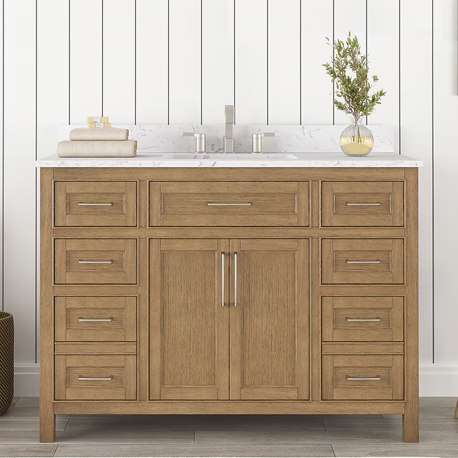 allen + roth Connery 48-in Golden Oak Undermount Single Sink Bathroom Vanity with White Engineere... | Lowe's
