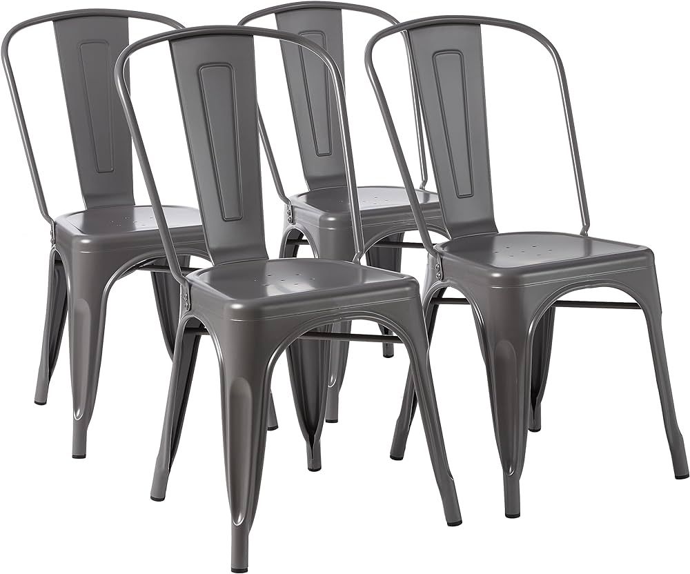 Amazon Basics Metal Dining Chairs, Dark Grey, 1 Count (Pack of 4) | Amazon (US)