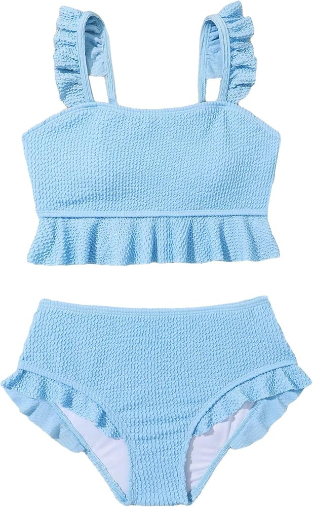 Floerns Girl's 2 Piece Bathing Suit Ruffle Trim Summer Bikini Swimsuit | Amazon (US)